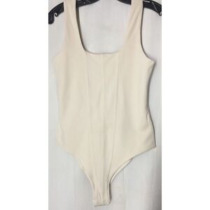 A New Day X Small Woman Ladies Ivory Body Suit Snap Crotch Tank Upper One Piece